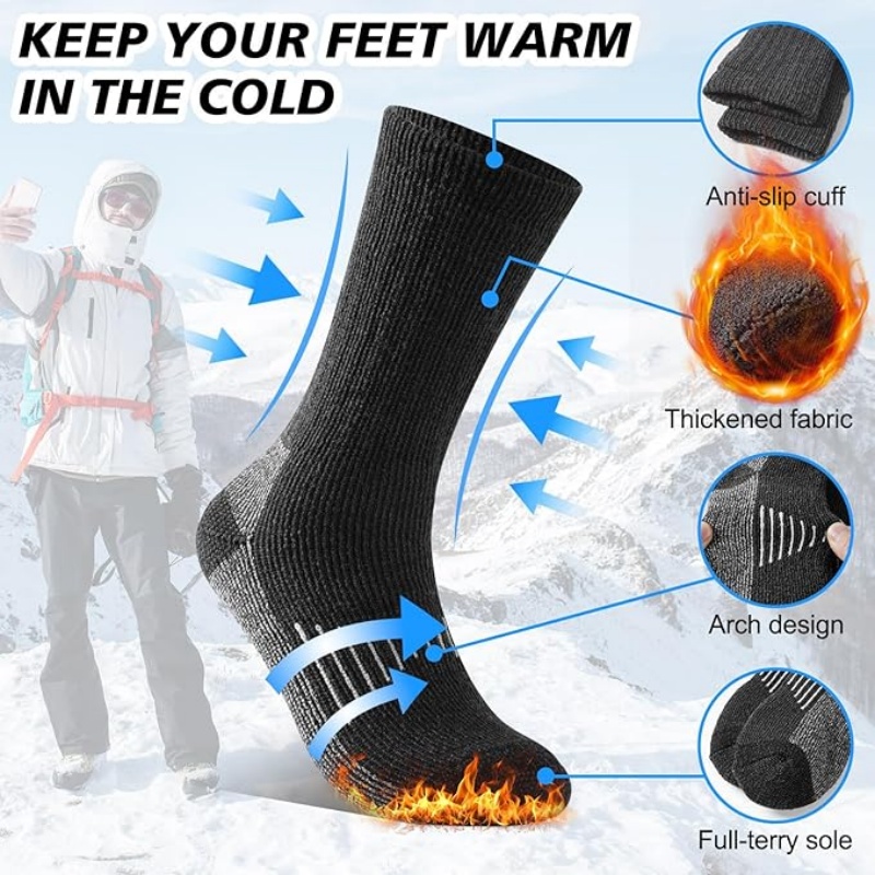 AliExpress Extra Thick Warm Merino Wool Socks for Men and Women, Wool-Lined Winter Hiking Warm Boot Work Socks, 3 Pairs in a Pack, view 2