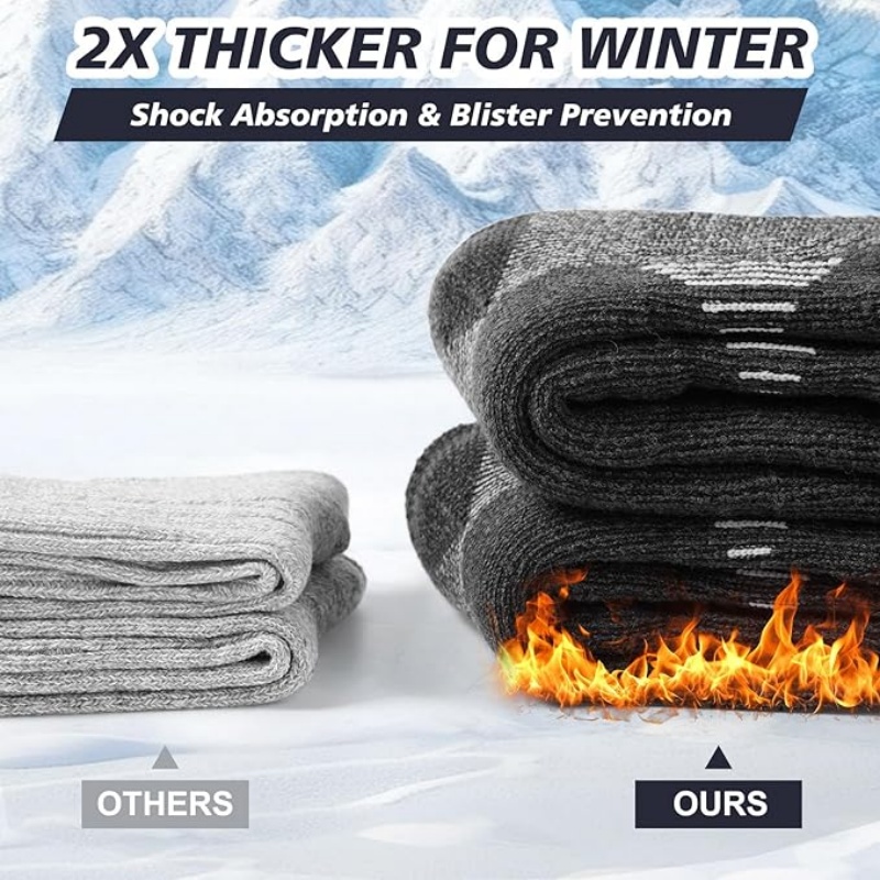AliExpress Extra Thick Warm Merino Wool Socks for Men and Women, Wool-Lined Winter Hiking Warm Boot Work Socks, 3 Pairs in a Pack, view 4