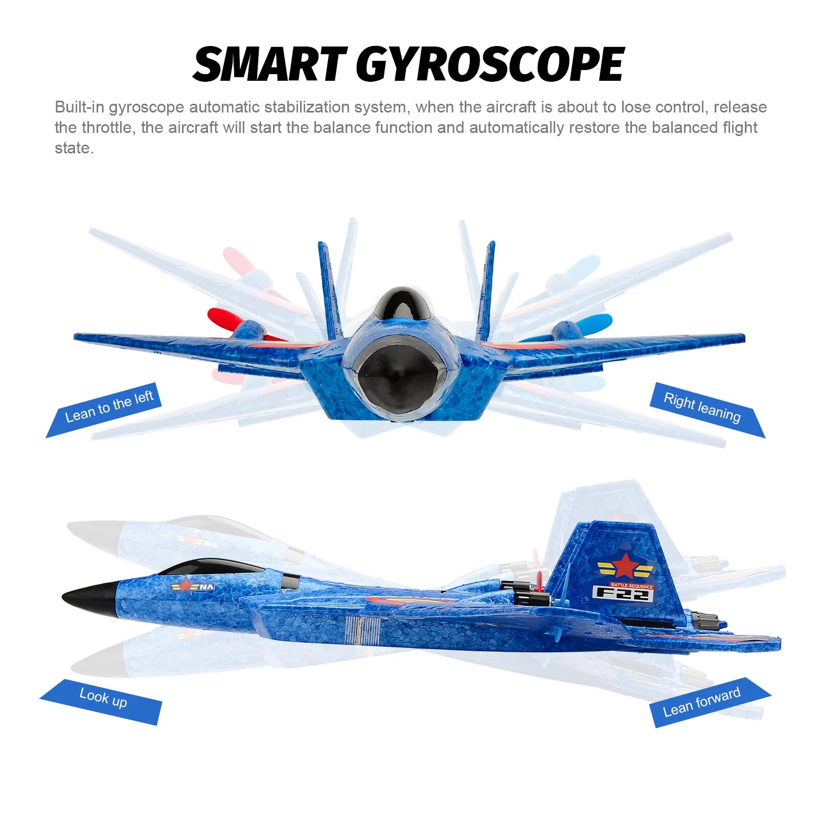 AliExpress F22 Raptor RC Plane 2.4G 2CH Remote Control Flying Glider With LED Lights EPP Foam Airplane Toys For Children Gifts, view 4