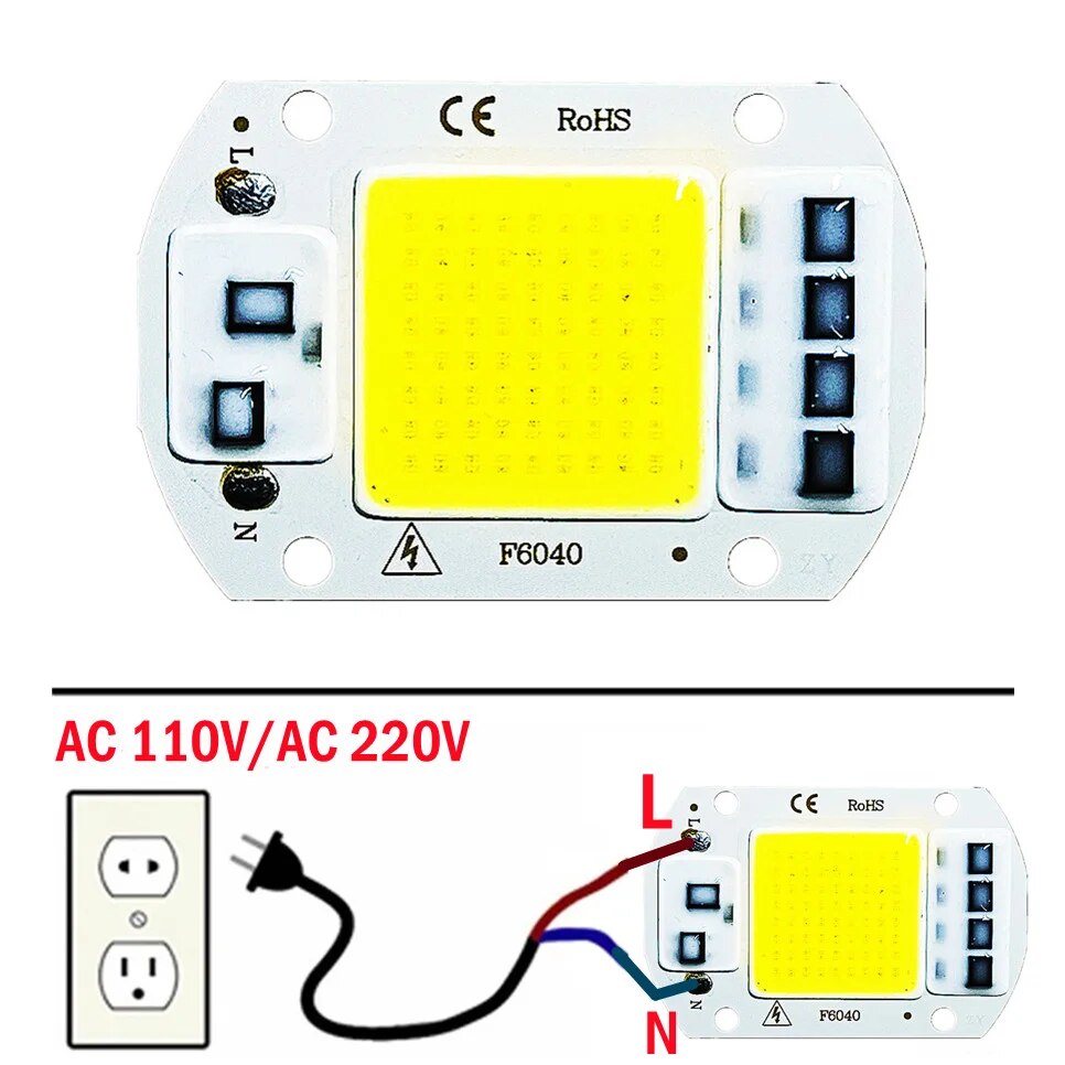AliExpress F6040 20W/30W/50W AC 220V COB Module LED Chip Diodes Lamp Bulb for Outdoor Focus Spotlight Garden Integrated Light Beads