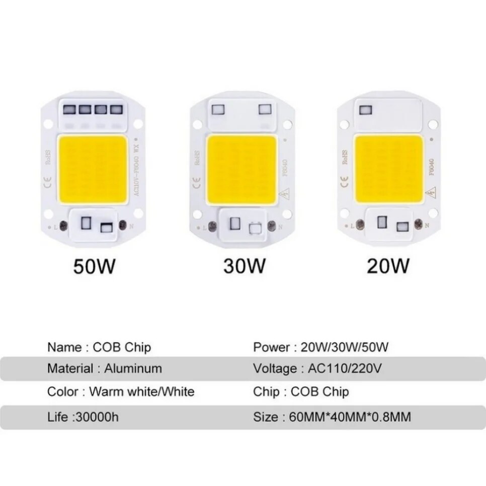 AliExpress F6040 20W/30W/50W AC 220V COB Module LED Chip Diodes Lamp Bulb for Outdoor Focus Spotlight Garden Integrated Light Beads, view 3
