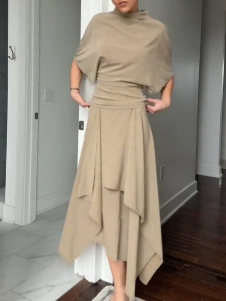 AliExpress Fashion Elegant Casual Top Skirt Sets High Neck Loose Crop Shirt Irregular Pleated Hem Long Skirt 2026 New Lady Commuter Outfits, view 6