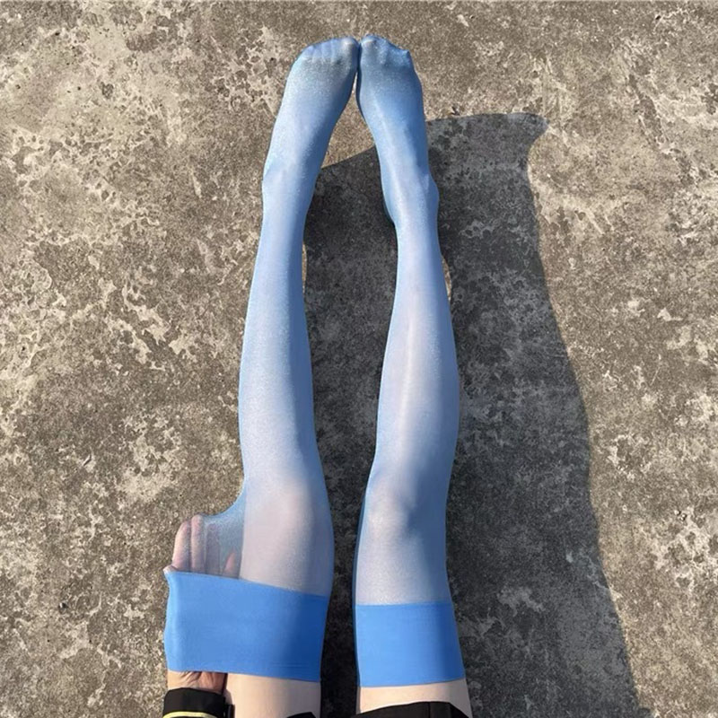AliExpress Fashion Glitter Stockings Retro Oil Shiny Thigh High Stockings 12D Ultra Thin Transparent Pantyhose Women Gilrs Long Medias, view 5