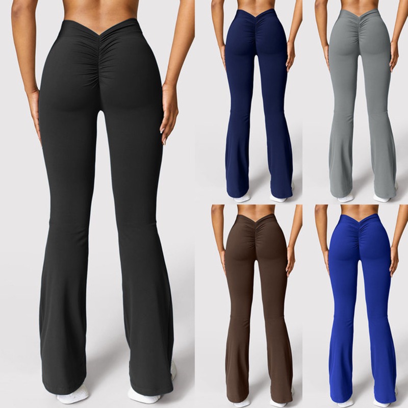 AliExpress Fashion Micro Horn Leggings Women V-back Waist Sports Pants High Waist Push Up Butt Gym Pants Solid Slim Casual Leggings