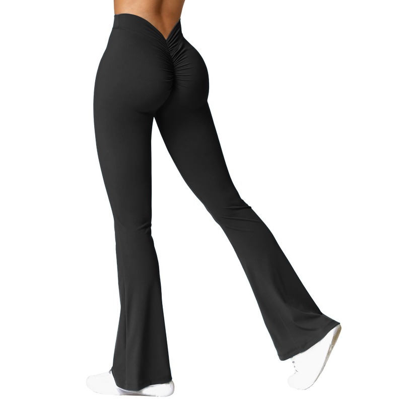 AliExpress Fashion Micro Horn Leggings Women V-back Waist Sports Pants High Waist Push Up Butt Gym Pants Solid Slim Casual Leggings, view 2