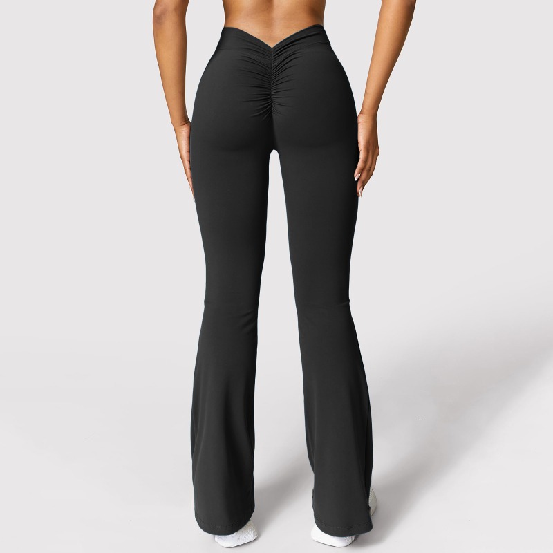 AliExpress Fashion Micro Horn Leggings Women V-back Waist Sports Pants High Waist Push Up Butt Gym Pants Solid Slim Casual Leggings, view 3