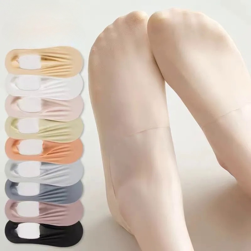 AliExpress Fashion Non-slip Invisible Ultra-thin Ice Silk Boat Sock Summer Breathable Wear Resistant Soft Solid Elastic Women No Show Socks, view 3