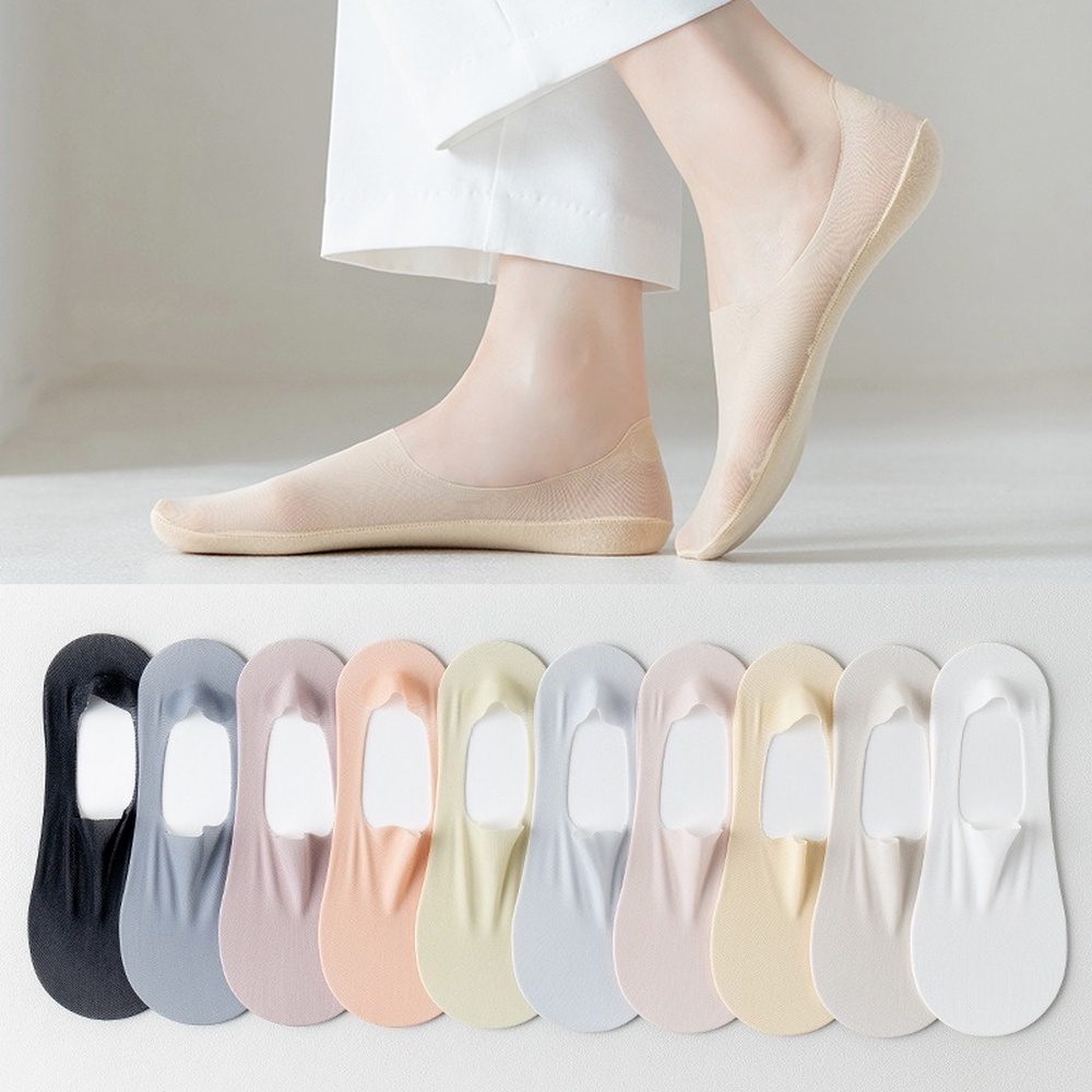 AliExpress Fashion Non-slip Invisible Ultra-thin Ice Silk Boat Sock Summer Breathable Wear Resistant Soft Solid Elastic Women No Show Socks, view 4