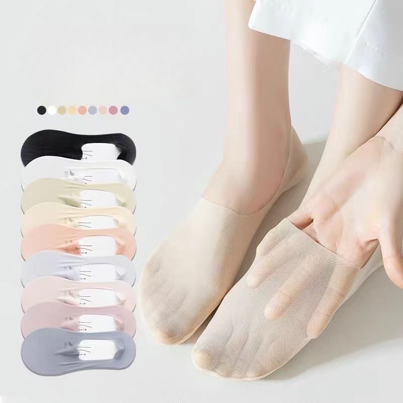 AliExpress Fashion Non-slip Invisible Ultra-thin Ice Silk Boat Sock Summer Breathable Wear Resistant Soft Solid Elastic Women No Show Socks, view 5