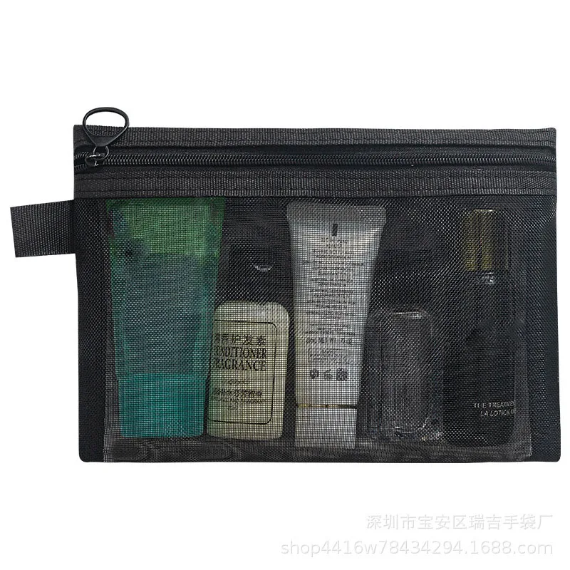 AliExpress Black Mesh Panel Zipper Cosmetic Pouch, view 4