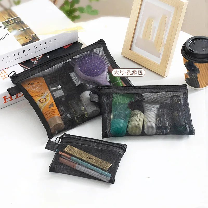 AliExpress Black Mesh Panel Zipper Cosmetic Pouch, view 5