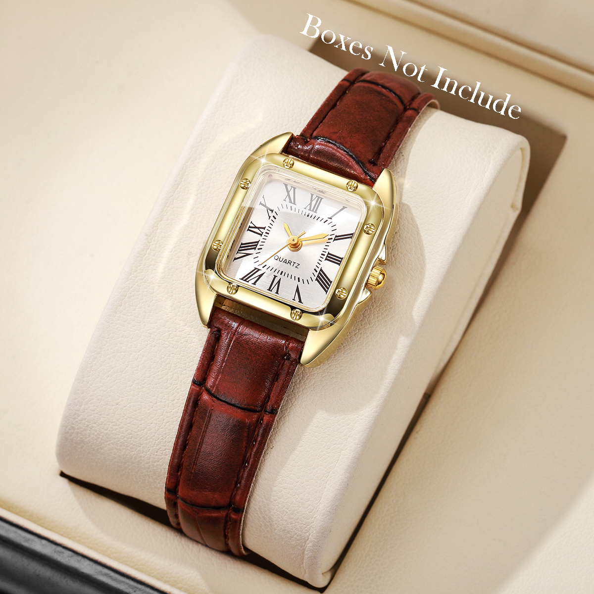 AliExpress Women's Square Roman Dial Leather Quartz Watch