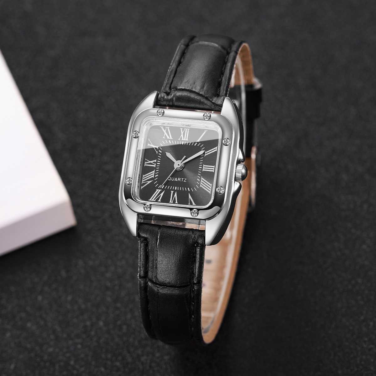 AliExpress Women's Square Roman Dial Leather Quartz Watch, view 5