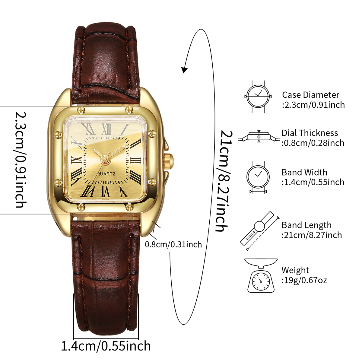 AliExpress Women's Square Roman Dial Leather Quartz Watch, view 6