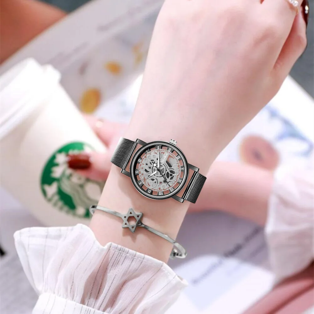 AliExpress Women's Skeleton Dial Quartz Mesh Watch, view 2