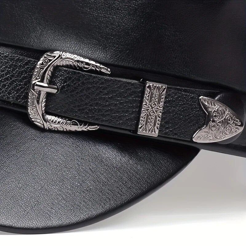 AliExpress Black Flat-Top Leather-Look Sailor Beret Cap, view 3