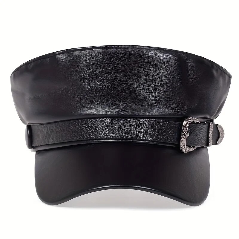 AliExpress Black Flat-Top Leather-Look Sailor Beret Cap, view 4