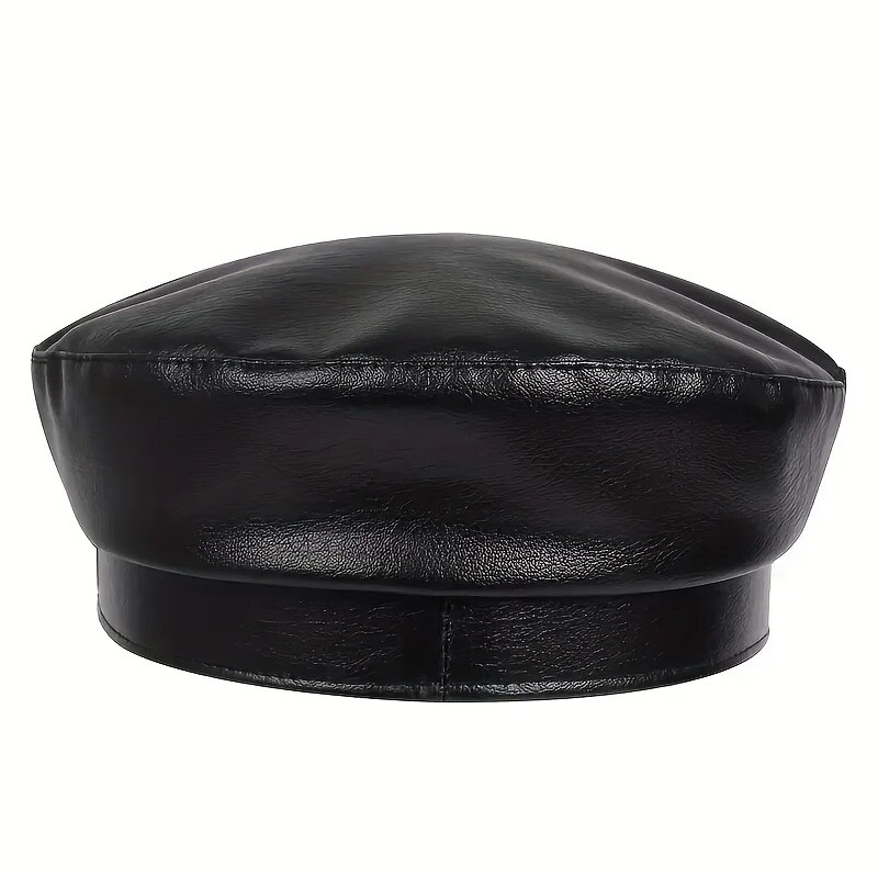 AliExpress Black Flat-Top Leather-Look Sailor Beret Cap, view 5