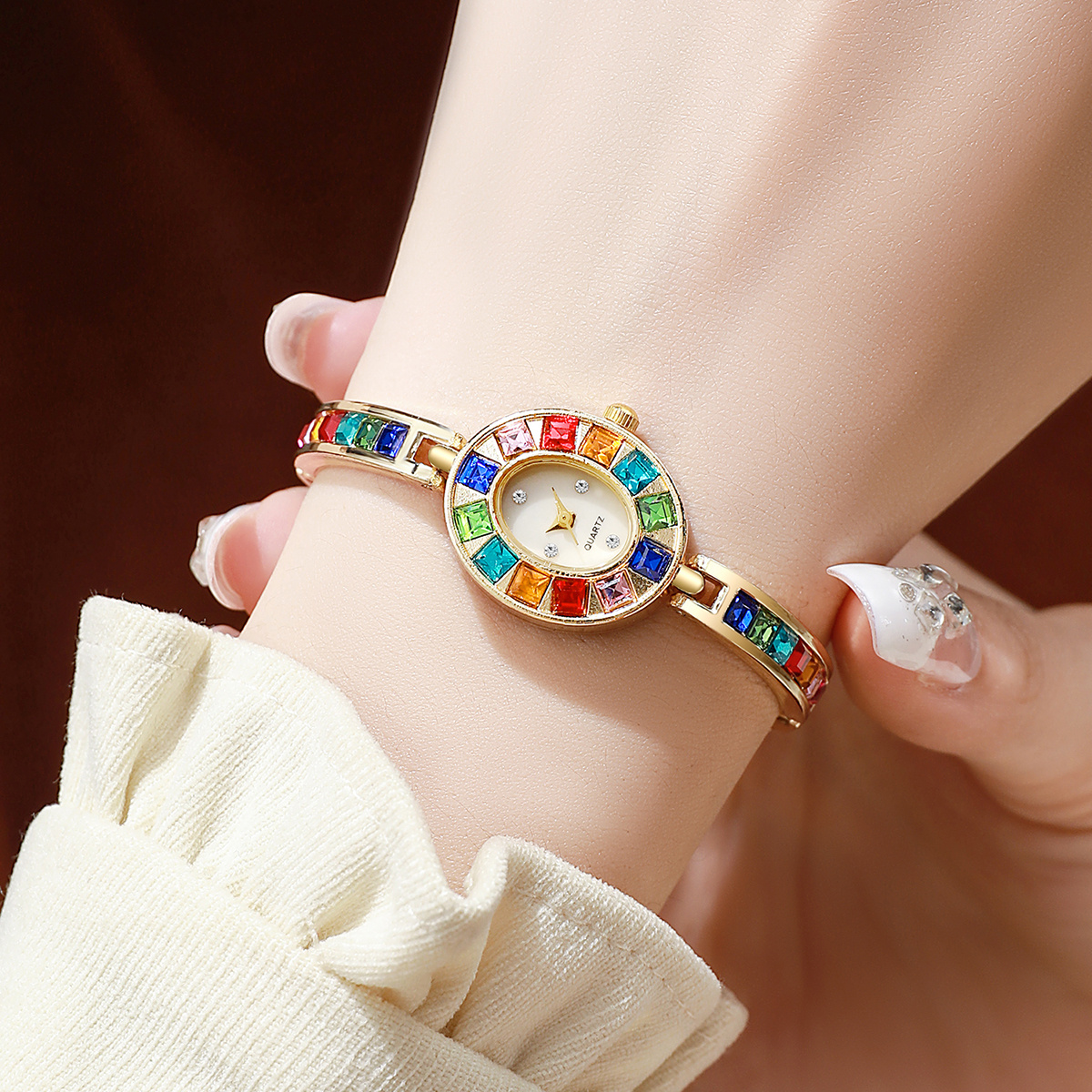 AliExpress Women's Rainbow Crystal Bracelet Quartz Watch, view 3