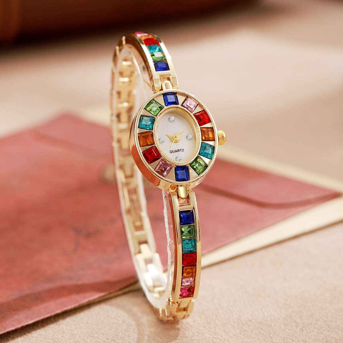 AliExpress Women's Rainbow Crystal Bracelet Quartz Watch, view 4