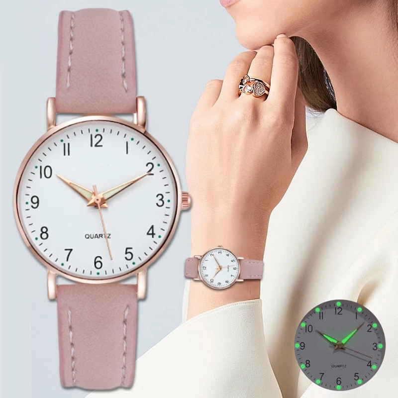 AliExpress Women's Leather Band Quartz Watch with Arabic Dial