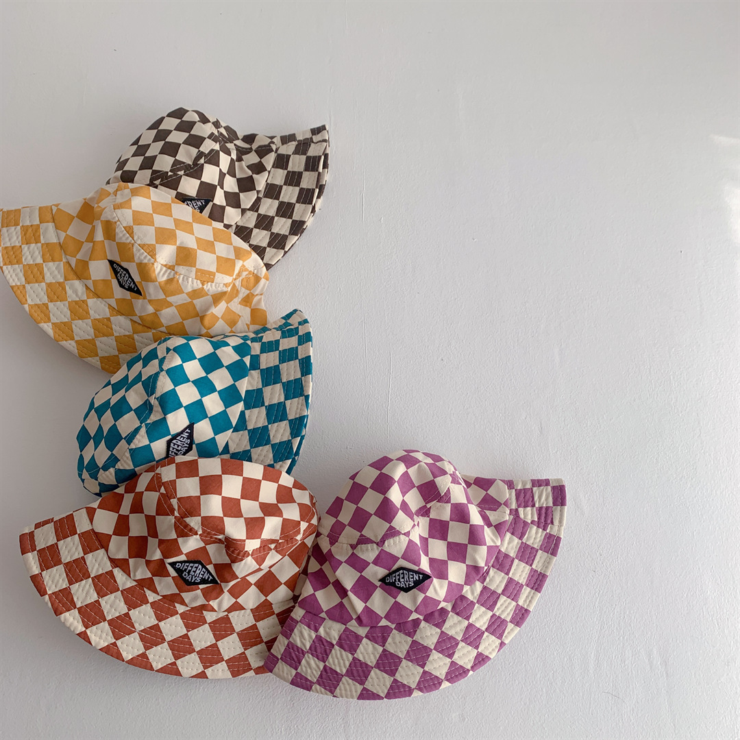 AliExpress Fashionable Checkerboard Pattern Kids Bucket Hat Cute Plaid Baby Boys Girls Sun Hat Soft Kids Chilren Fisherman Panama Caps, view 4
