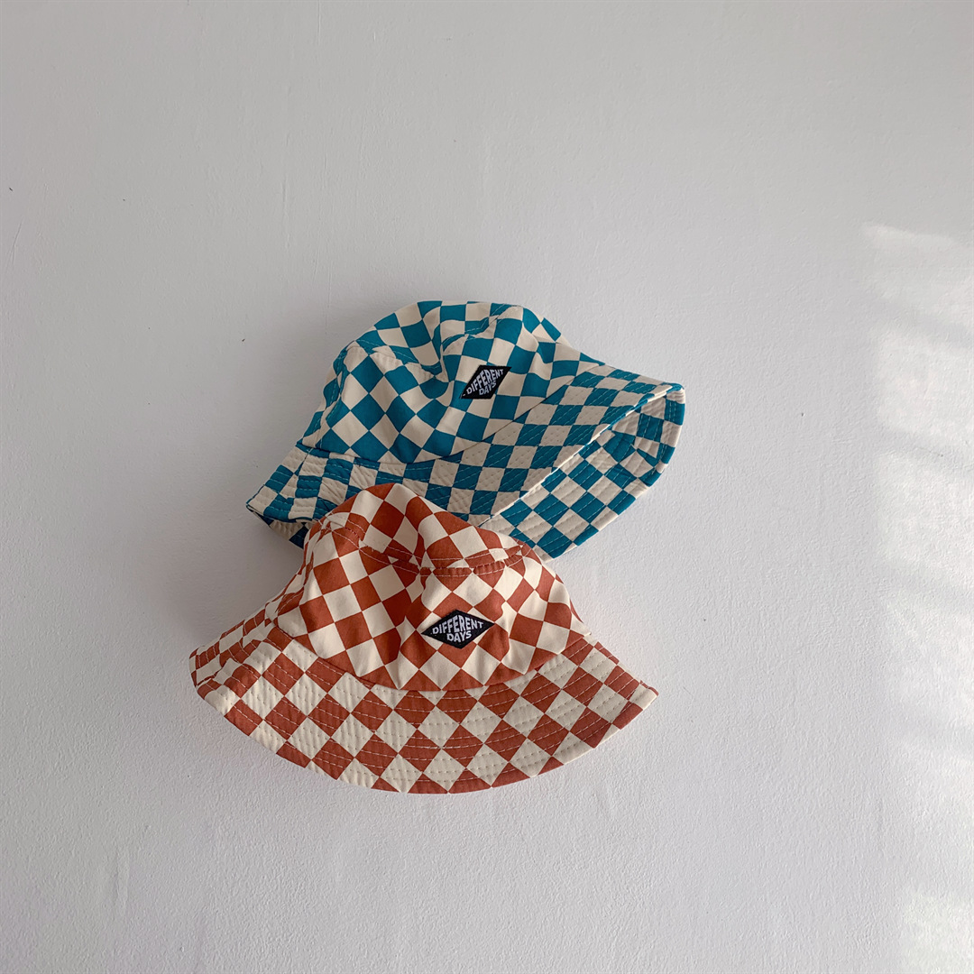 AliExpress Fashionable Checkerboard Pattern Kids Bucket Hat Cute Plaid Baby Boys Girls Sun Hat Soft Kids Chilren Fisherman Panama Caps, view 5