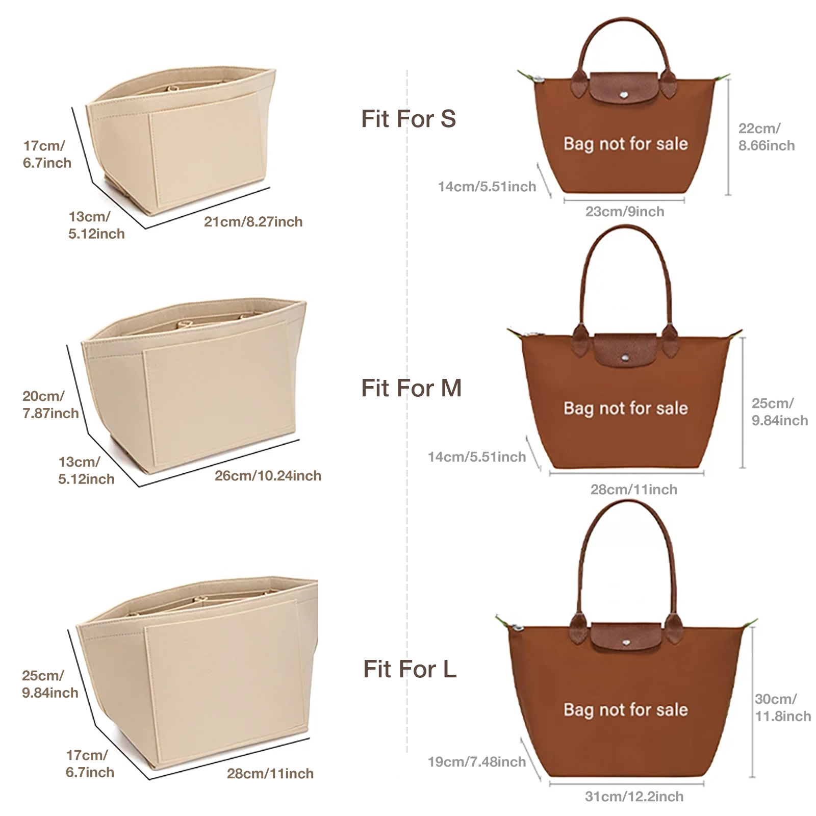 AliExpress Felt Insert Organizer Bag for Longchamp Handbags, view 3