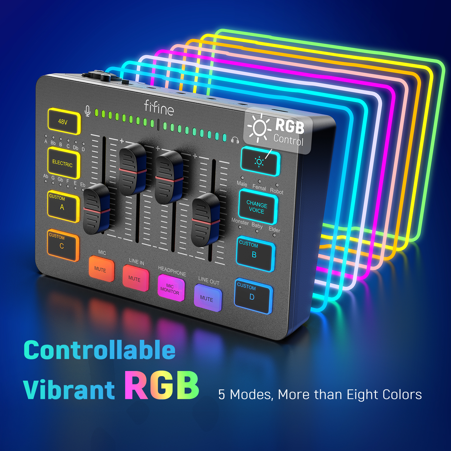 AliExpress FIFINE Gaming Audio Mixer,Streaming 4-Channel RGB Mixer with XLR Microphone Interface,for Game Voice,Podcast,AmpliGame SC3, view 6
