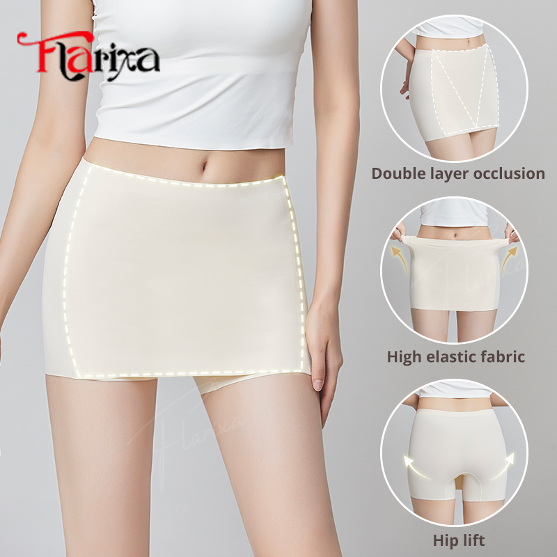 AliExpress Flarixa Ice Silk Safety Shorts Double Layer Invisible Under Skirt Panties Seamless Boyshorts Women Underwear Anti Friction Pants