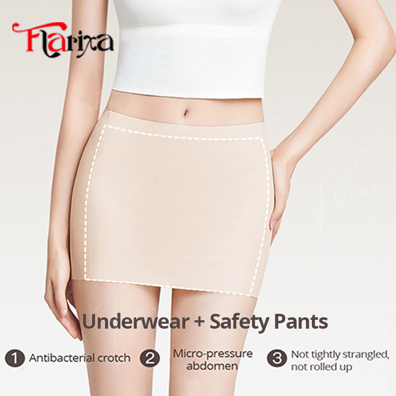 AliExpress Flarixa Ice Silk Safety Shorts Double Layer Invisible Under Skirt Panties Seamless Boyshorts Women Underwear Anti Friction Pants, view 4