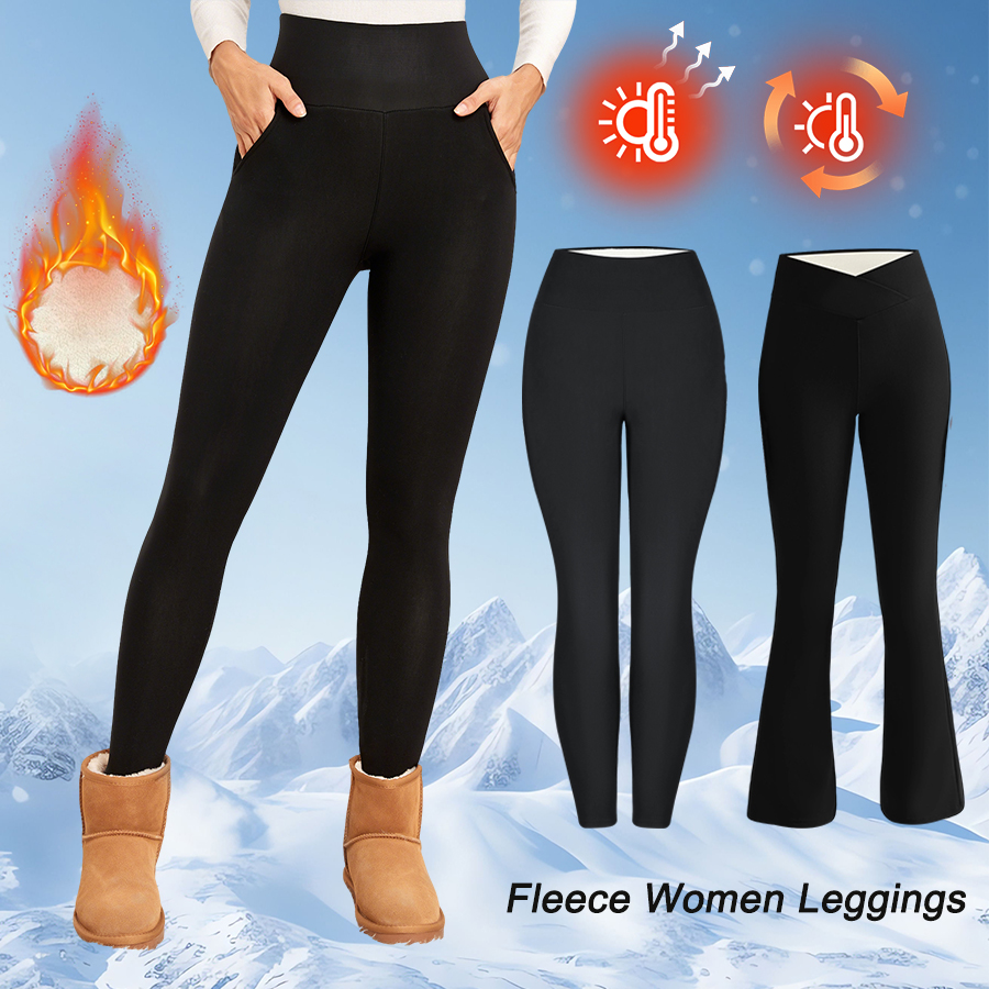 AliExpress Fleece Women Leggings Thick Flared Pants High-Waisted Thermal Tights Tummy Control Winter Warm Legging Casual Wear