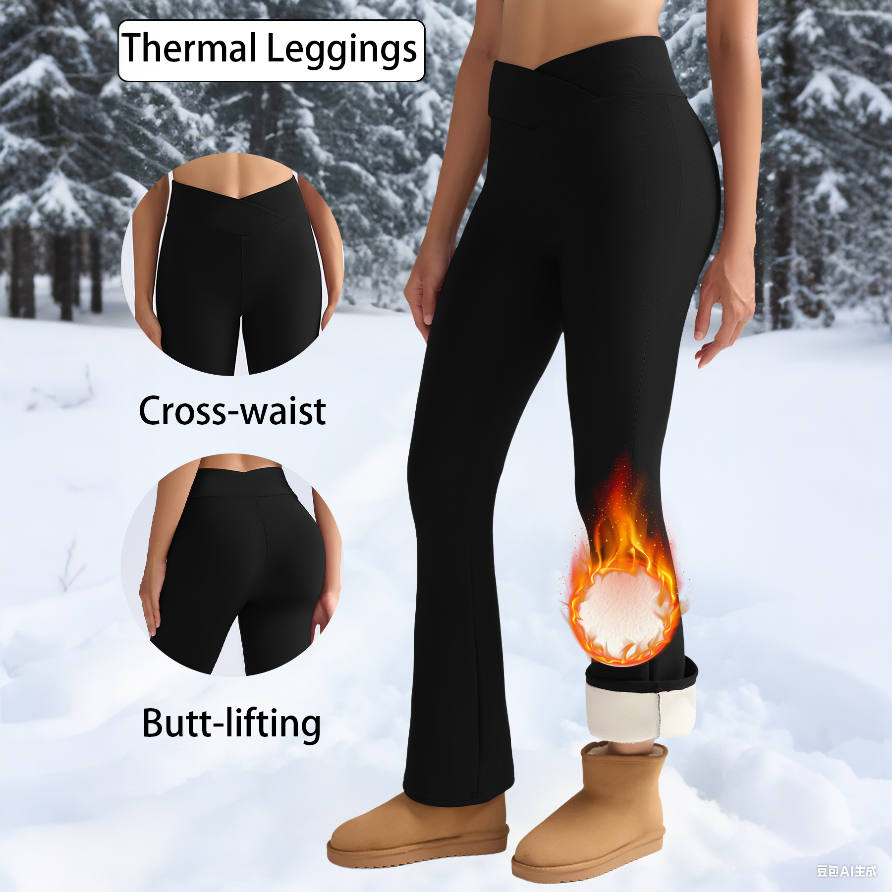 AliExpress Fleece Women Leggings Thick Flared Pants High-Waisted Thermal Tights Tummy Control Winter Warm Legging Casual Wear, view 2