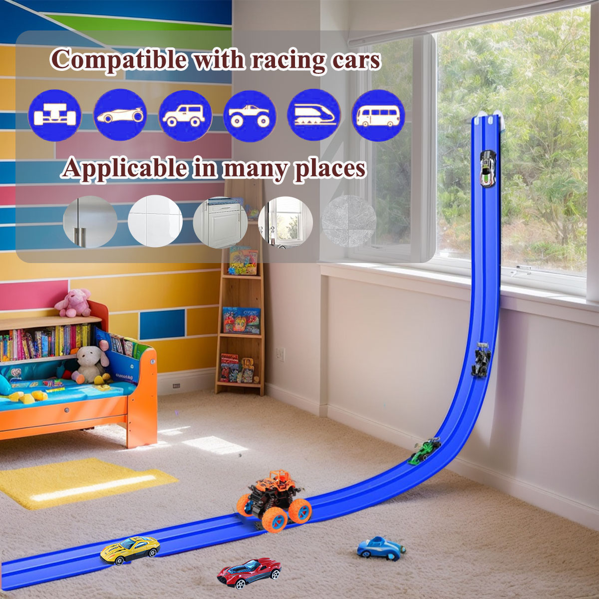 AliExpress Flexible Race Track Children Toys DIY Double-track Racing Car Ramp Compatible 1/64th Cars Portable Rolls Up Boy Christmas Gift, view 3