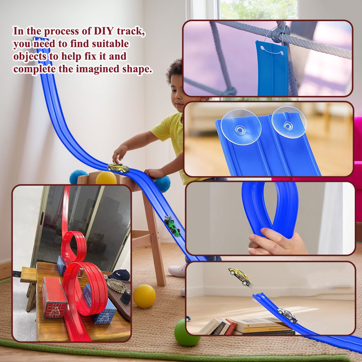 AliExpress Flexible Race Track Children Toys DIY Double-track Racing Car Ramp Compatible 1/64th Cars Portable Rolls Up Boy Christmas Gift, view 4