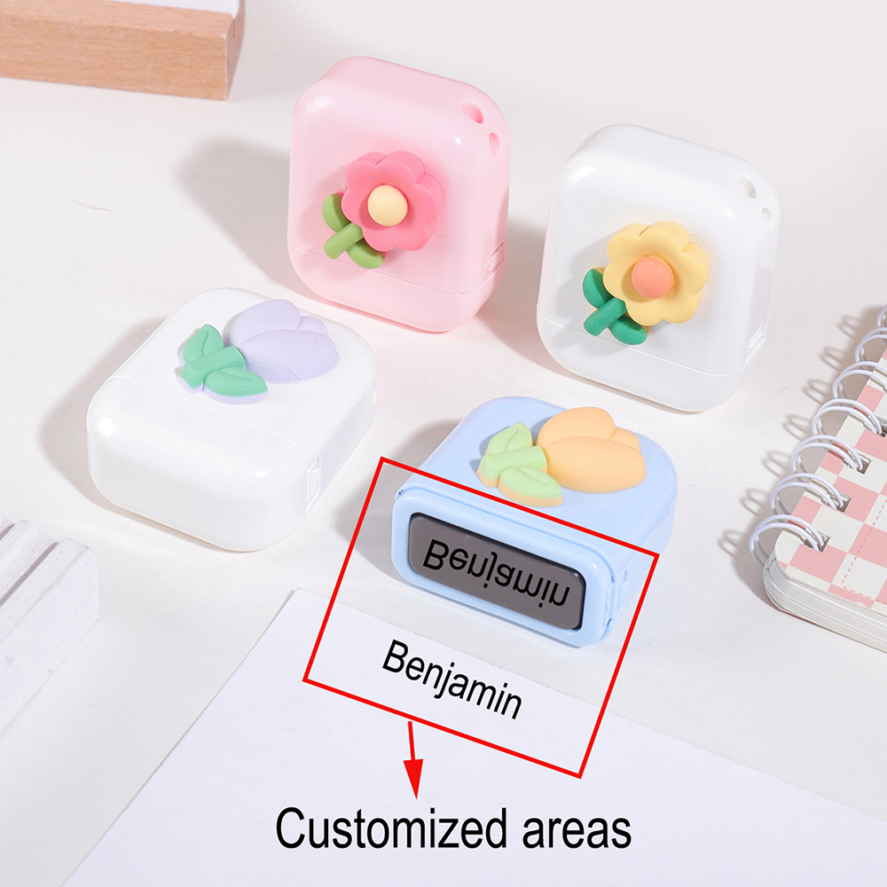 AliExpress Flower Custom Kids Name Stamp Signature Customized Text Seal Waterproof Ink Kindergarten Clothing Label Personalized Name Stamp, view 2