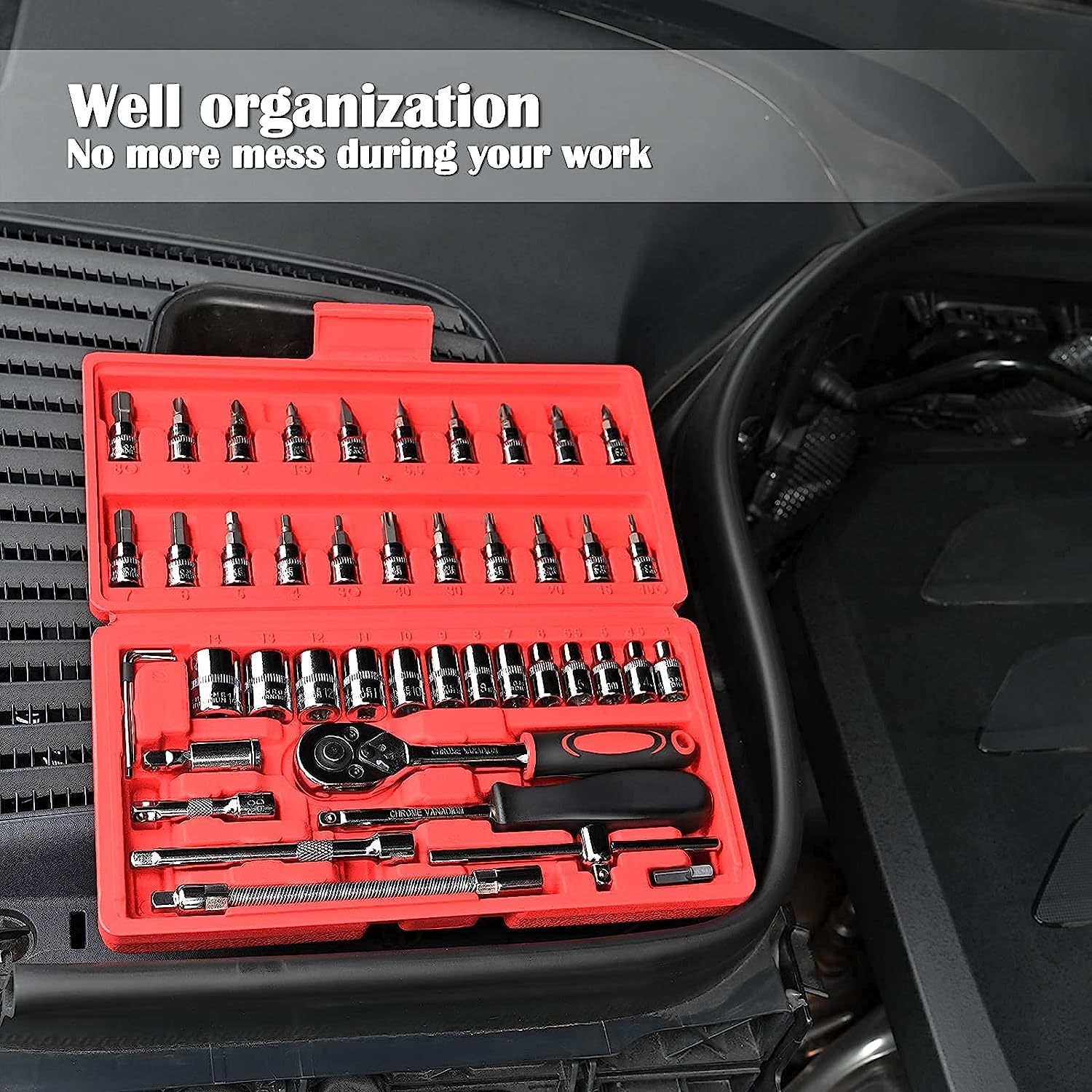 AliExpress FOCSE 46-Piece 1/4 Inch Socket and Ratchet Set, view 6