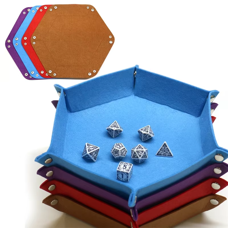 AliExpress Foldable Dice Tray Holder Box PU Leather Folding Hexagon Coin Square Tray for RPG Role Playing Table Board Games