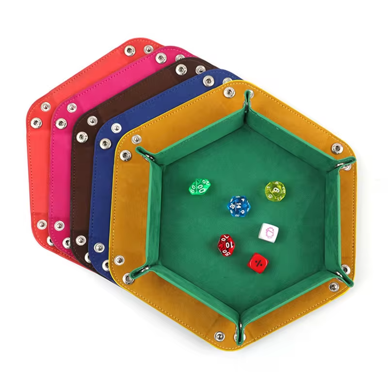 AliExpress Foldable Dice Tray Holder Box PU Leather Folding Hexagon Coin Square Tray for RPG Role Playing Table Board Games, view 2