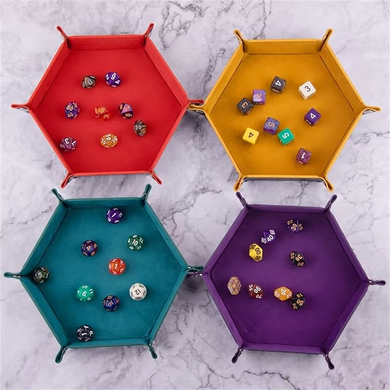 AliExpress Foldable Dice Tray Holder Box PU Leather Folding Hexagon Coin Square Tray for RPG Role Playing Table Board Games, view 3