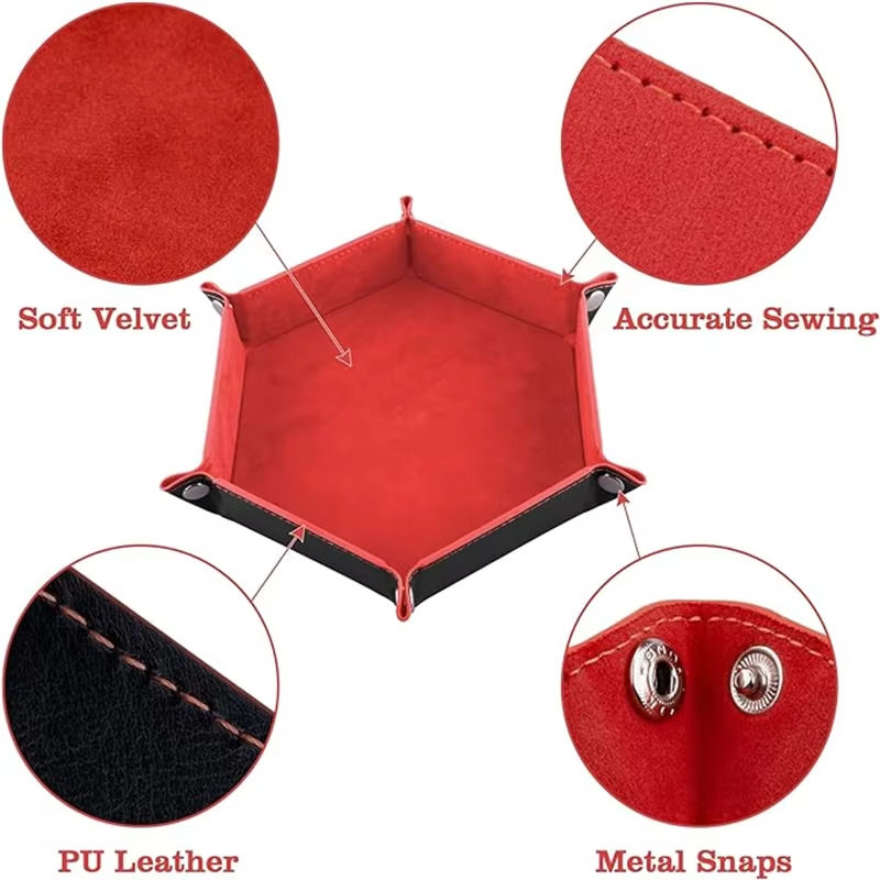 AliExpress Foldable Dice Tray Holder Box PU Leather Folding Hexagon Coin Square Tray for RPG Role Playing Table Board Games, view 5