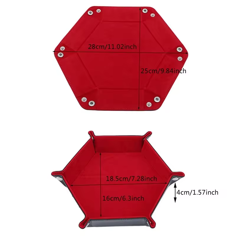 AliExpress Foldable Dice Tray Holder Box PU Leather Folding Hexagon Coin Square Tray for RPG Role Playing Table Board Games, view 6