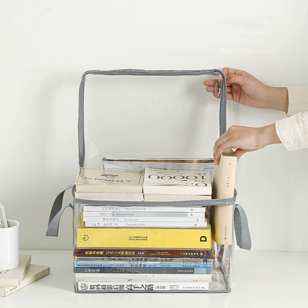 AliExpress Foldable Transparent Storage Organizer Box Collapsible with Handle for Books Toys Office Supplies Dorm Classroom Home, view 4