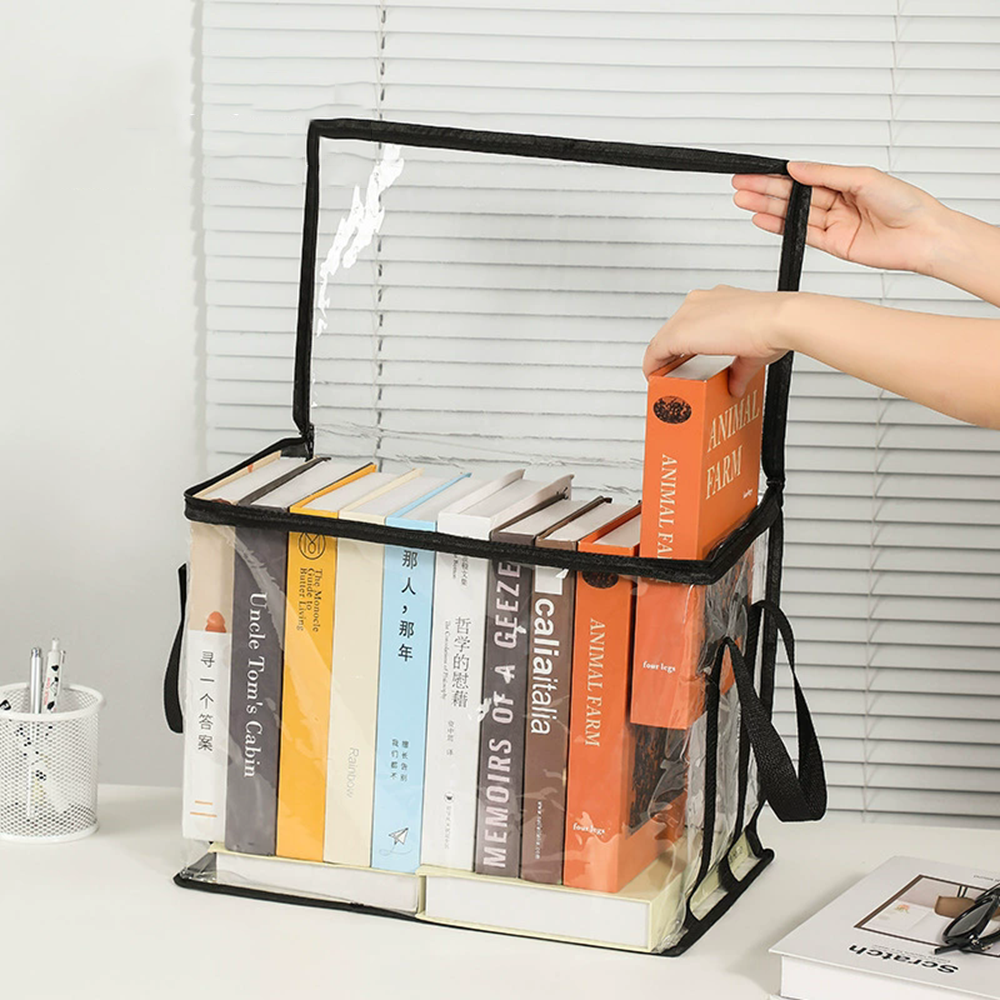 AliExpress Foldable Transparent Storage Organizer Box Collapsible with Handle for Books Toys Office Supplies Dorm Classroom Home, view 5