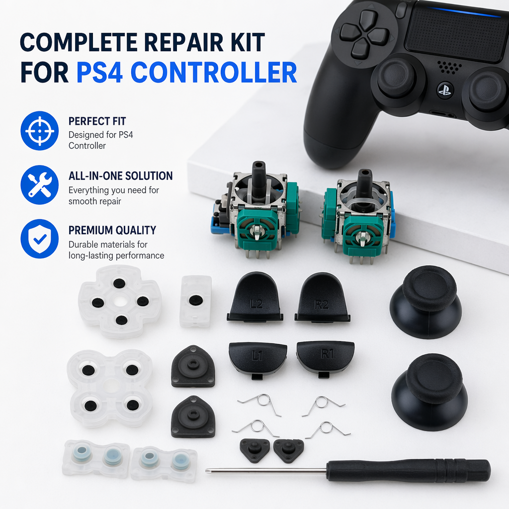 AliExpress For PS4 Controller Repair Set L1 R1 L2 R2 Trigger Buttons 3D Analog Joysticks Thumb Sticks Cap Conductive Rubber Screwdriver Kit