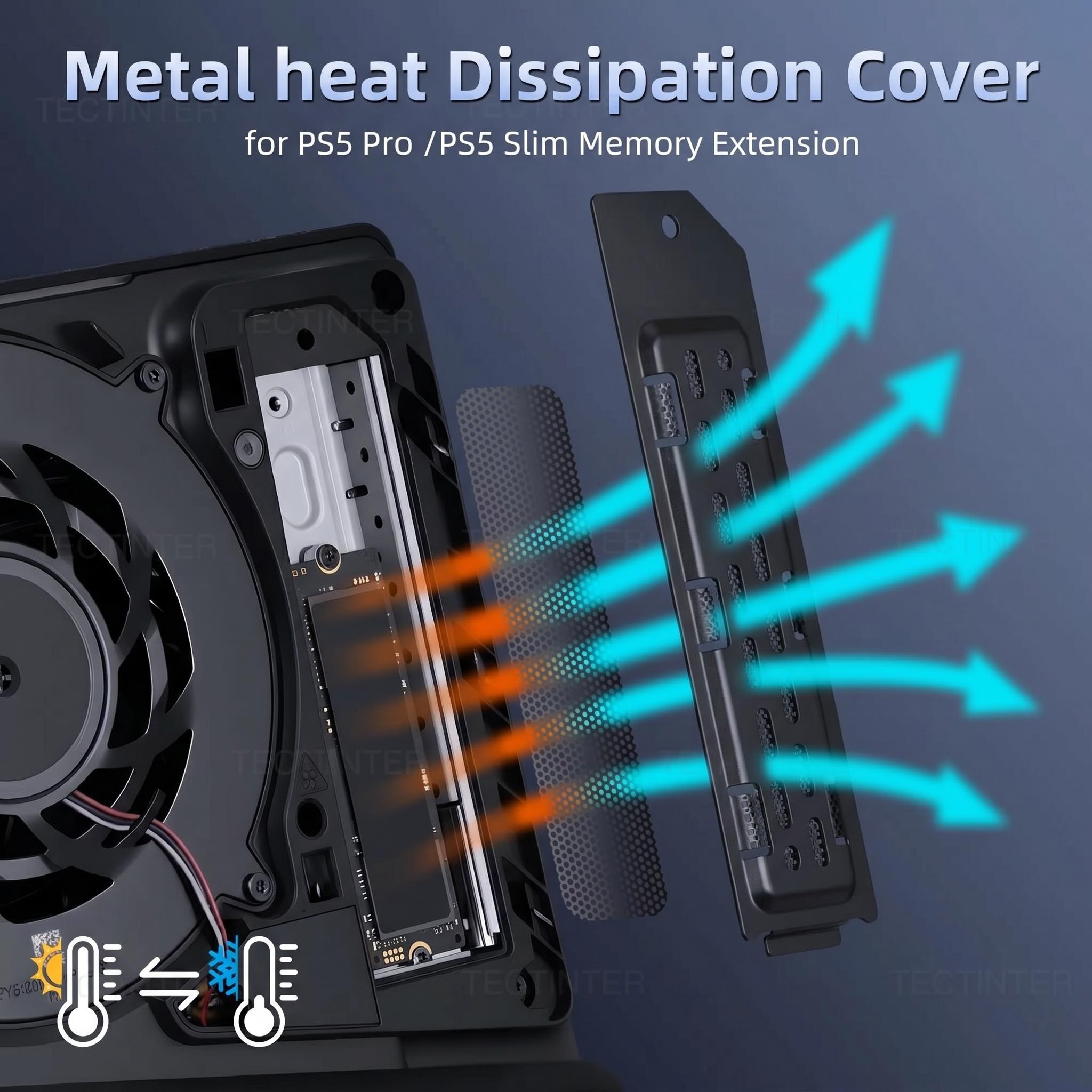 AliExpress For PS5 Slim/Pro Console SSD Heatsink Dust Cover M.2 SSD Extension Slot Heat Dissipation Breathable Hole Aluminum Heat Case, view 3