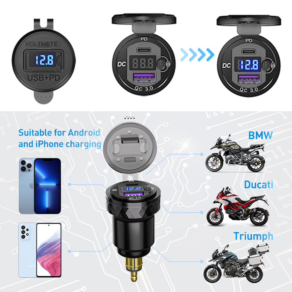 AliExpress For Triumph Tiger 900 For BMW R1250GS R1300GS Motorcycle 36W PD3.0 QC3.0 USB Type C PD Fast Charger Power Adapter Hella DIN Plug, view 3