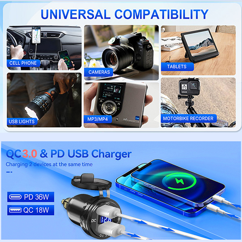 AliExpress For Triumph Tiger 900 For BMW R1250GS R1300GS Motorcycle 36W PD3.0 QC3.0 USB Type C PD Fast Charger Power Adapter Hella DIN Plug, view 4