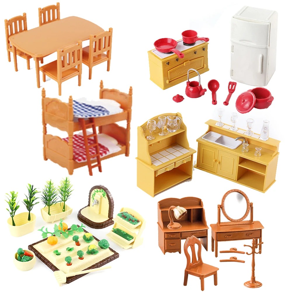 AliExpress Forest Animal Family Dollhouse Furniture 1/12 Miniature Toys Girl Dolls Accessories Bedroom Bathroom Dollhouse Kit For Dolls