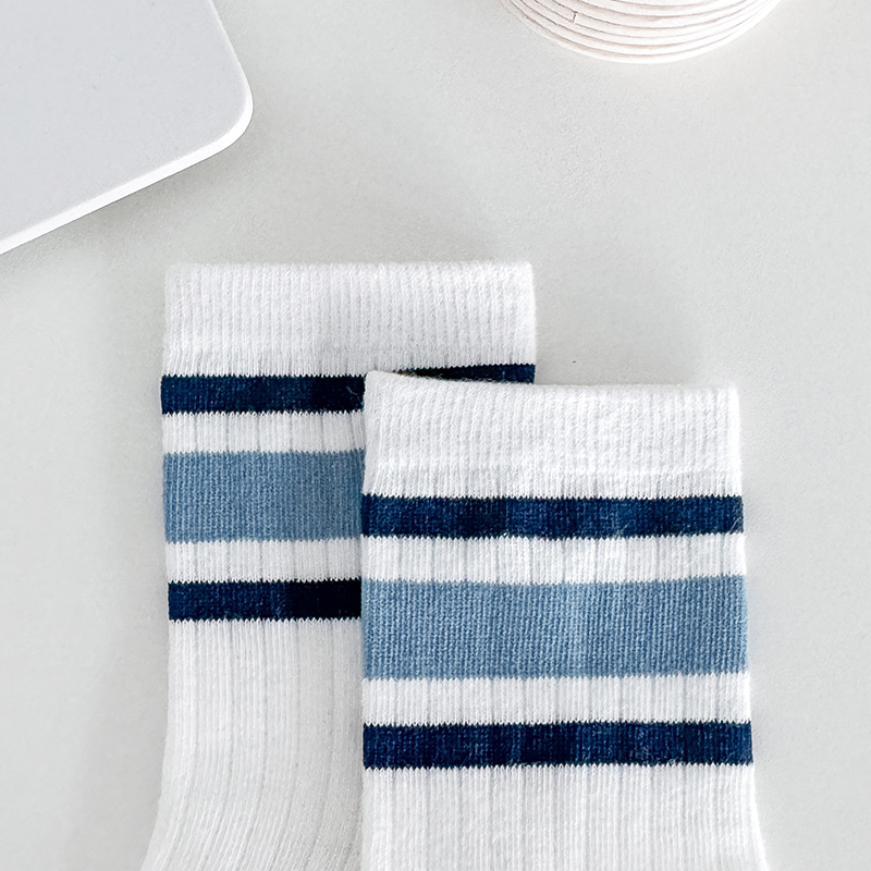 AliExpress Four Pairs of Children's Socks for Spring and Autumn, Striped Versatile Style, Mid-Calf Socks with a School Style., view 6